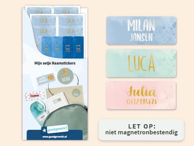Kleine aquarel naamstickers met goud/zilver