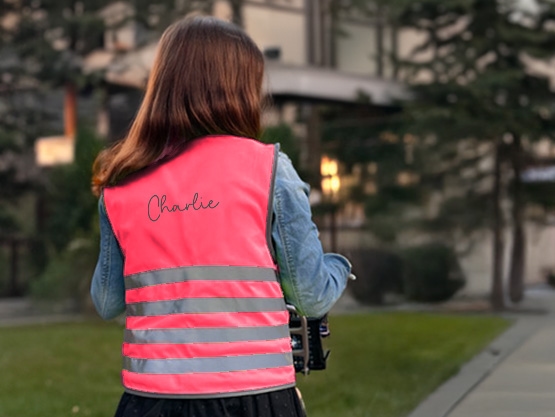 Fluo Veiligheidshesje kind met naam - Basic